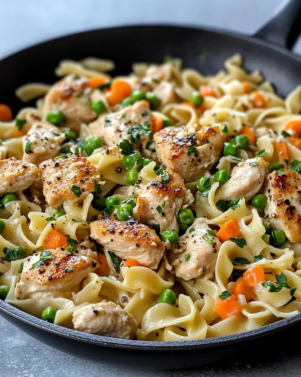 Easy Homestyle Chicken and Noodles Skillet food shot
