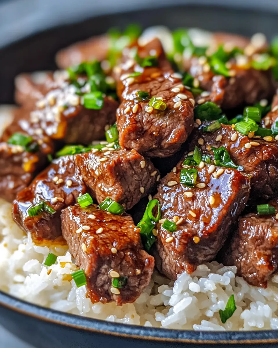 Easy Honey Garlic Steak Bites with Rice food shot