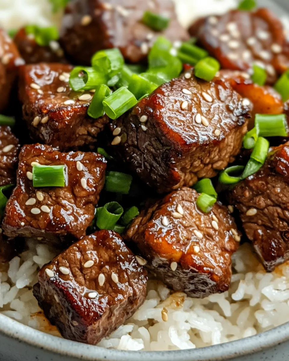 Delicious Honey Garlic Steak Bites with Rice plate image