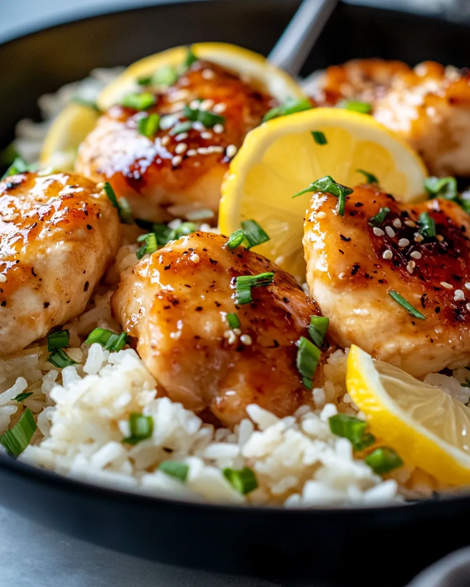 Delicious Honey Lemon Chicken and Rice plate image