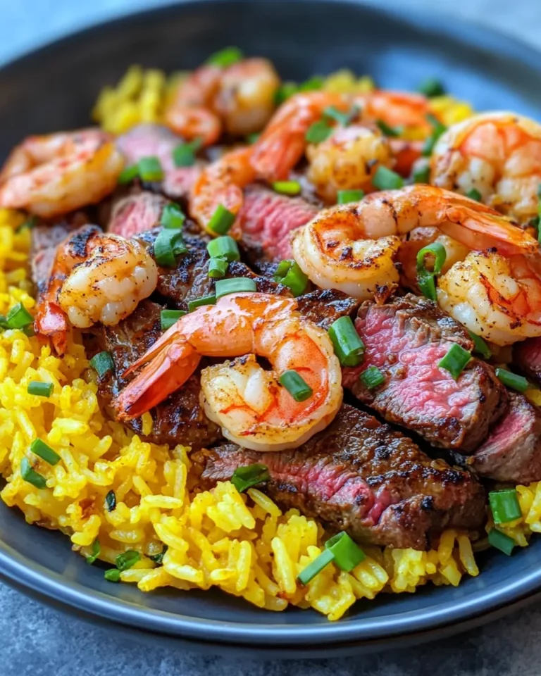 Homemade Jerk Steak & Shrimp Over Yellow Rice recipe photo