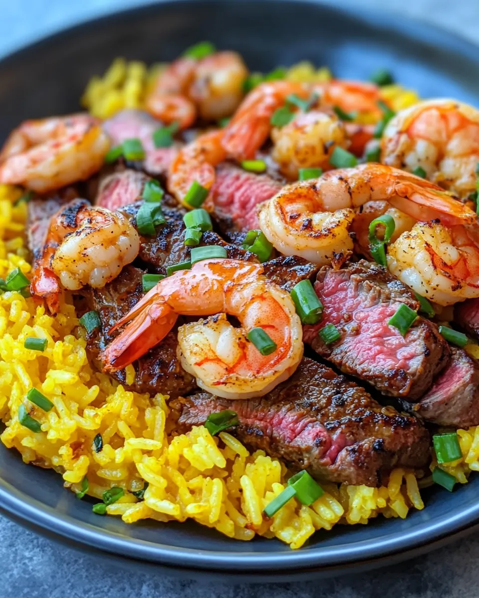Homemade Jerk Steak & Shrimp Over Yellow Rice recipe photo