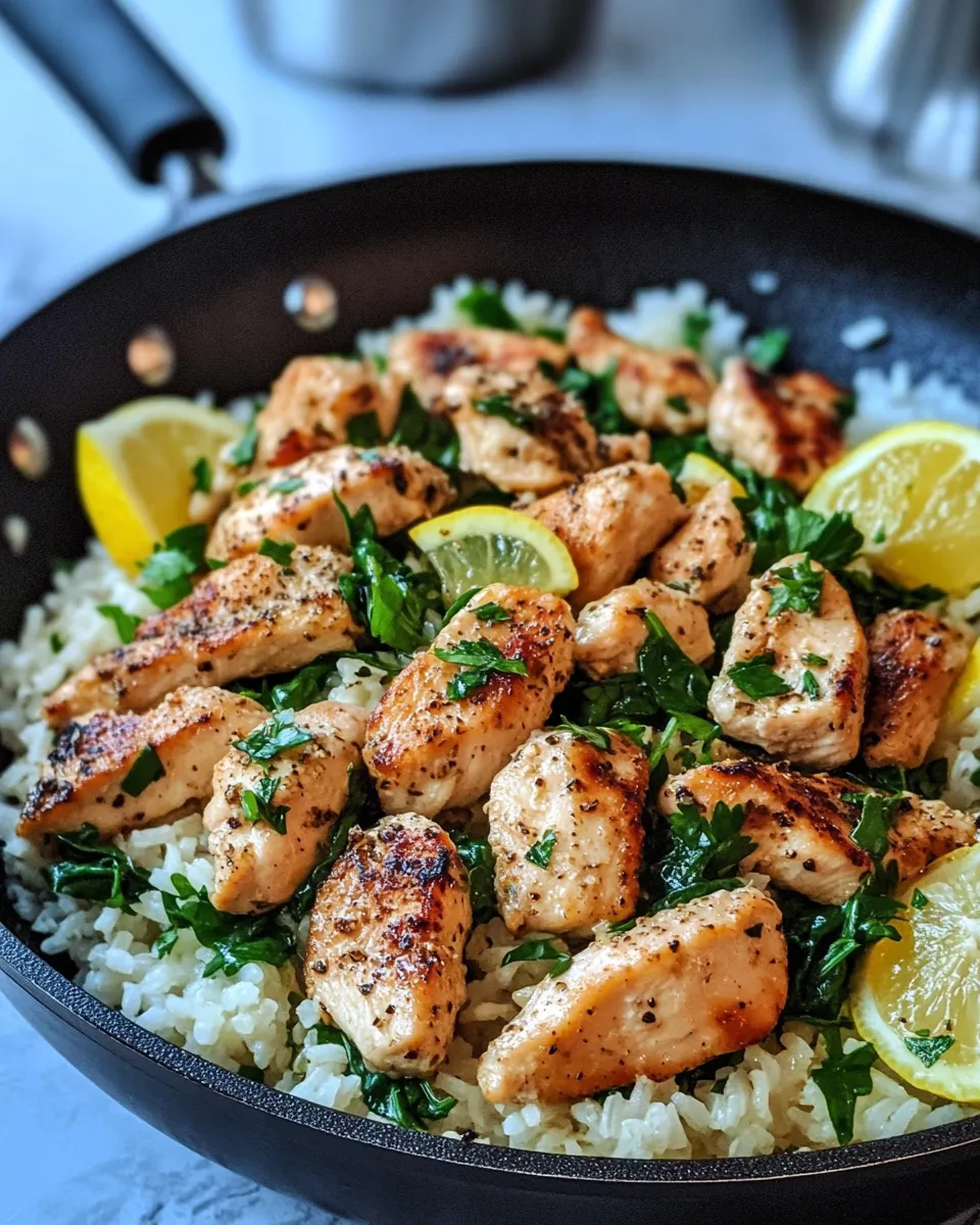 Delicious Lemon Herb Chicken Rice Skillet food shot