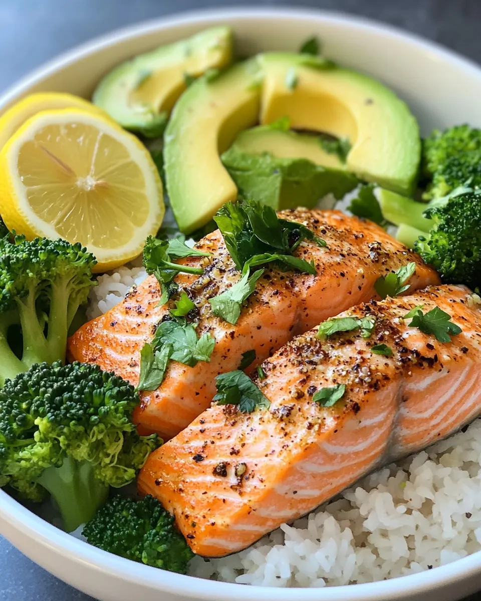 Classic Lemon Pepper Salmon Rice Bowls image