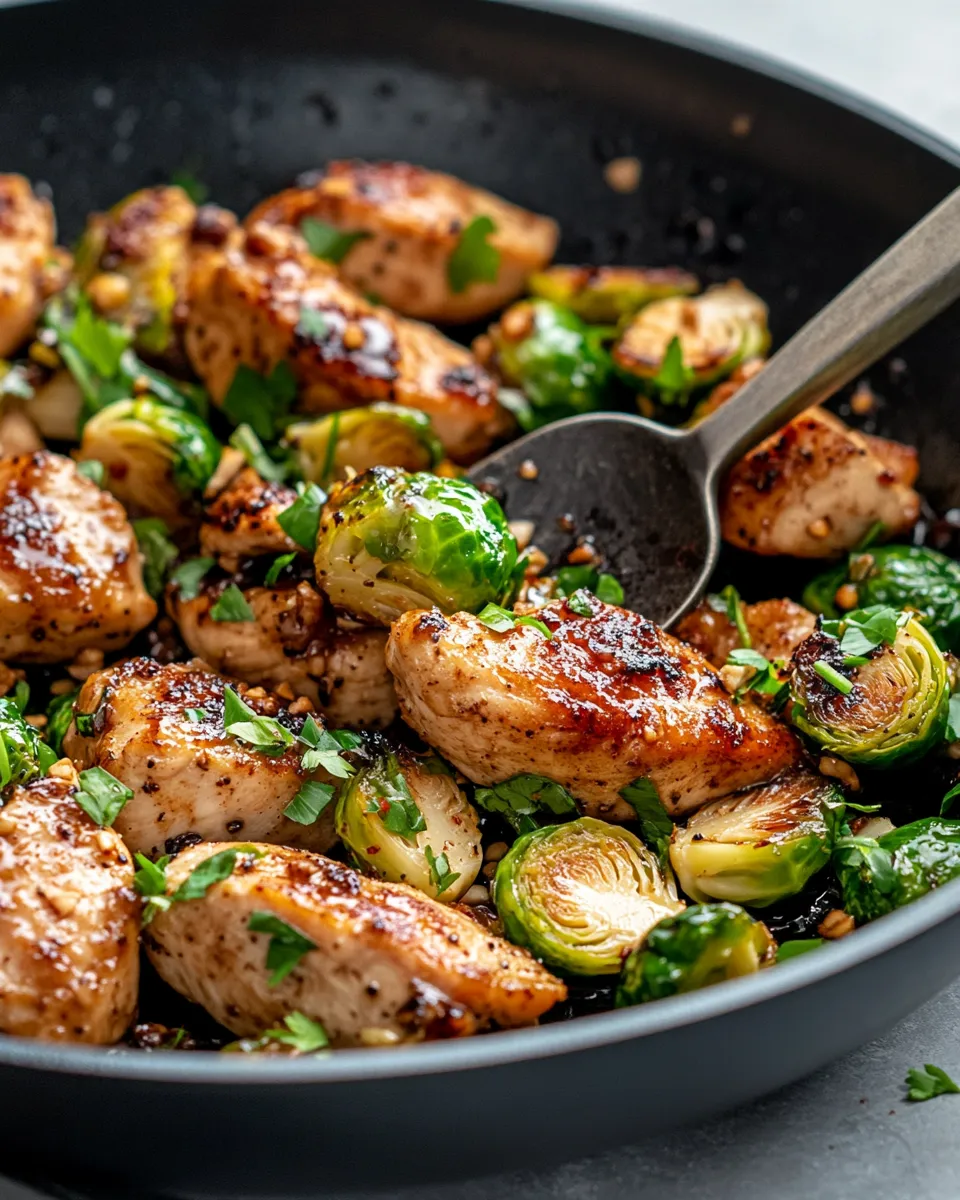Easy Maple Balsamic Chicken Brussels Skillet recipe photo