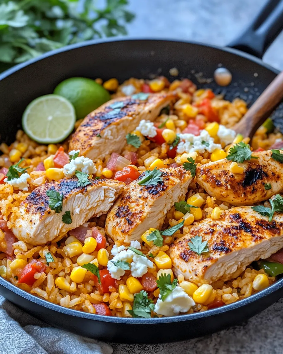 Classic Mexican Street Corn Chicken Rice Skillet recipe image