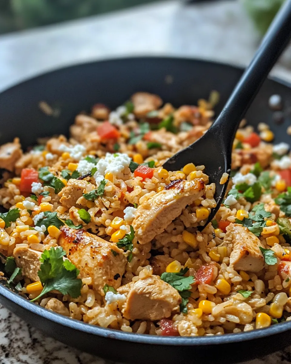 Easy Mexican Street Corn Chicken Rice Skillet dish photo