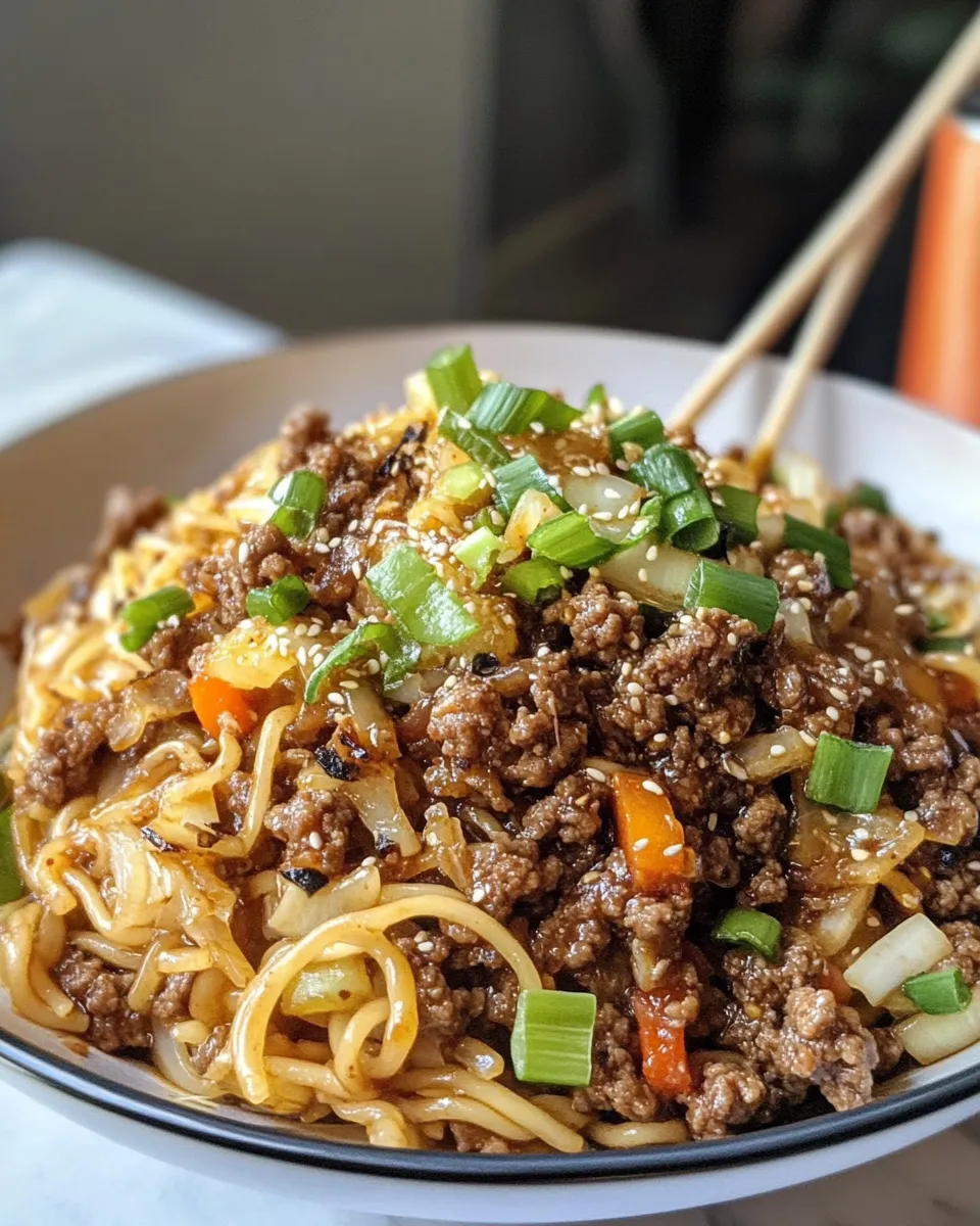 Easy Mongolian Ground Beef Noodles food shot