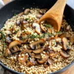 Delicious Mushroom Thyme Pearl Couscous Pilaf photo