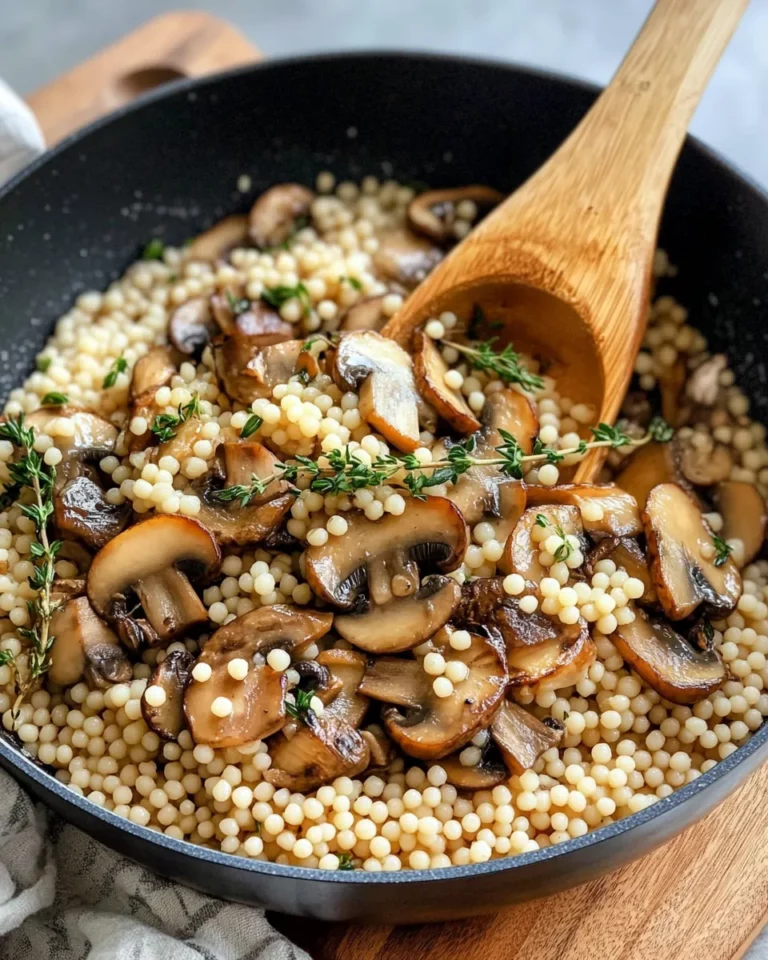 Delicious Mushroom Thyme Pearl Couscous Pilaf photo