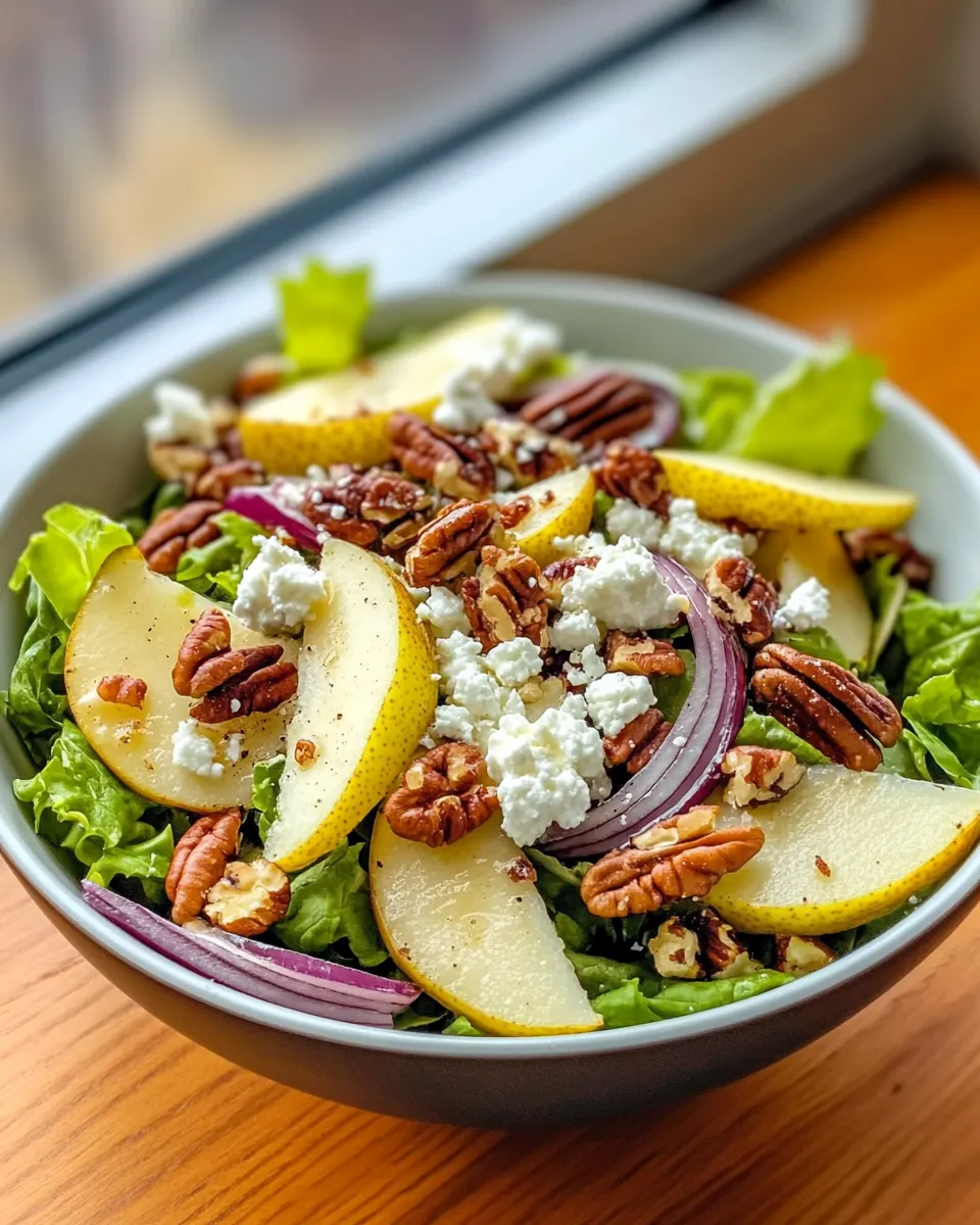 Easy Pear Feta Candied Pecan Salad food shot