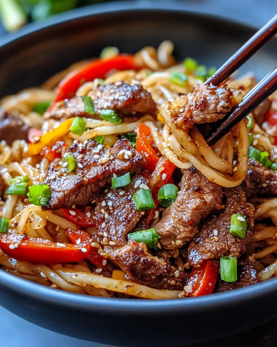 Delicious Pepper Steak Lo Mein plate image