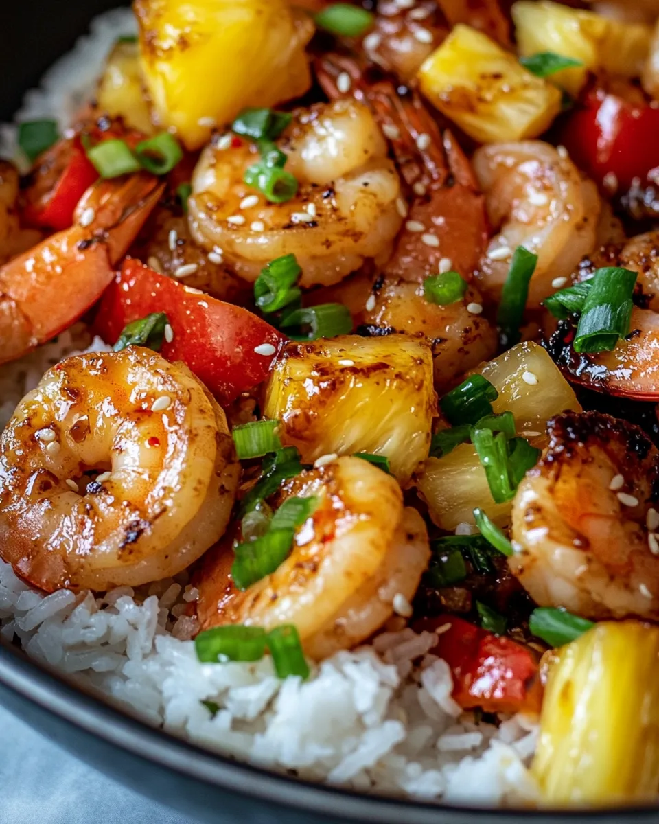 Easy Pineapple Teriyaki Shrimp with Rice food shot