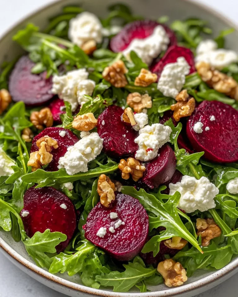 Delicious Roasted Beet Goat Cheese Arugula Salad food shot