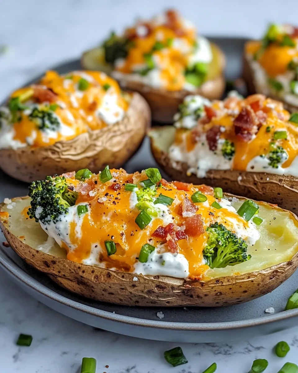 Easy Roasted Broccoli Cheddar Stuffed Potatoes food shot