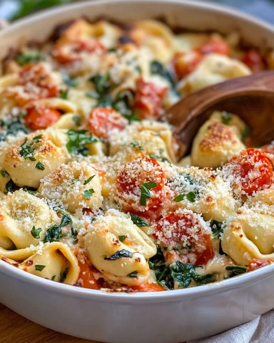 Classic Roasted Garlic Tomato Tortellini Bake dish photo