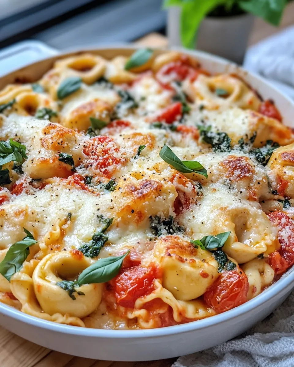 Delicious Roasted Garlic Tomato Tortellini Bake plate image