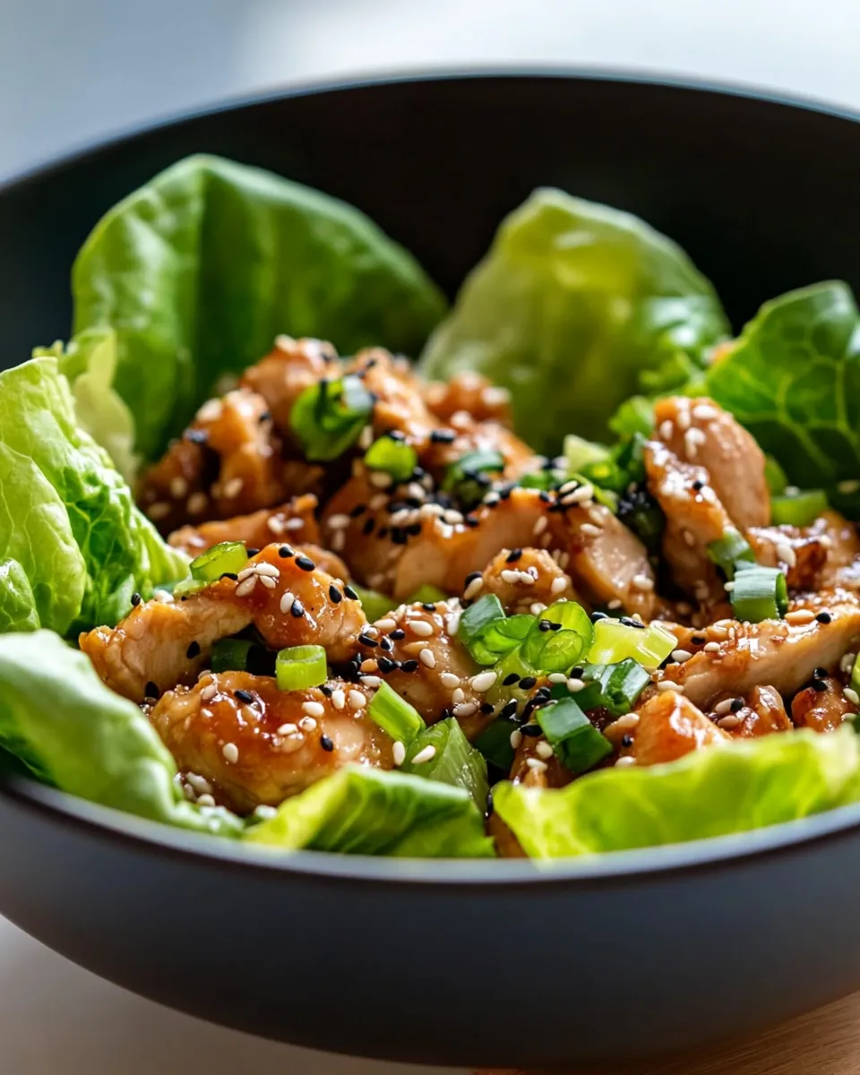 Easy Sesame Ginger Chicken Lettuce Cups food shot