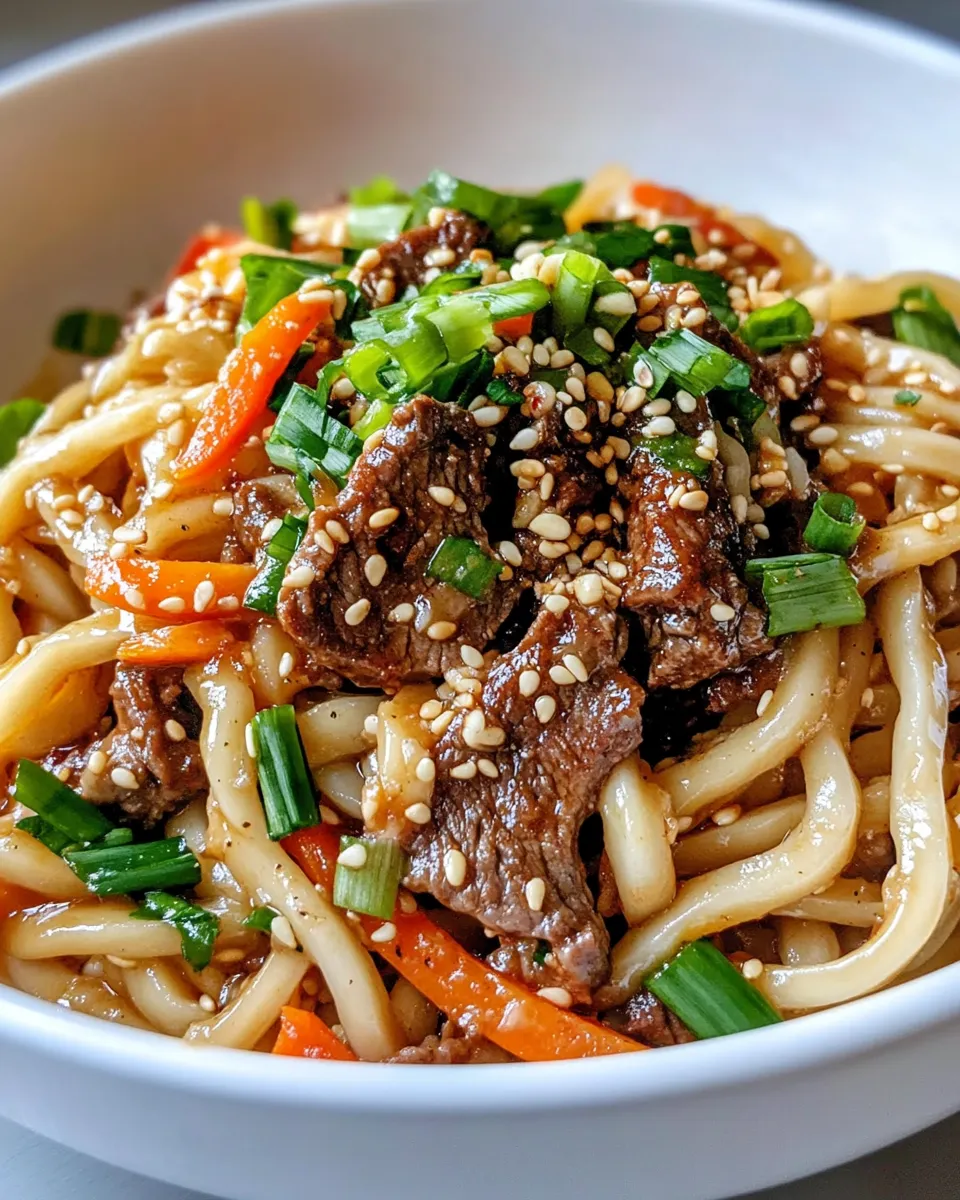 Classic Spicy Sesame Beef Udon Noodles dish photo