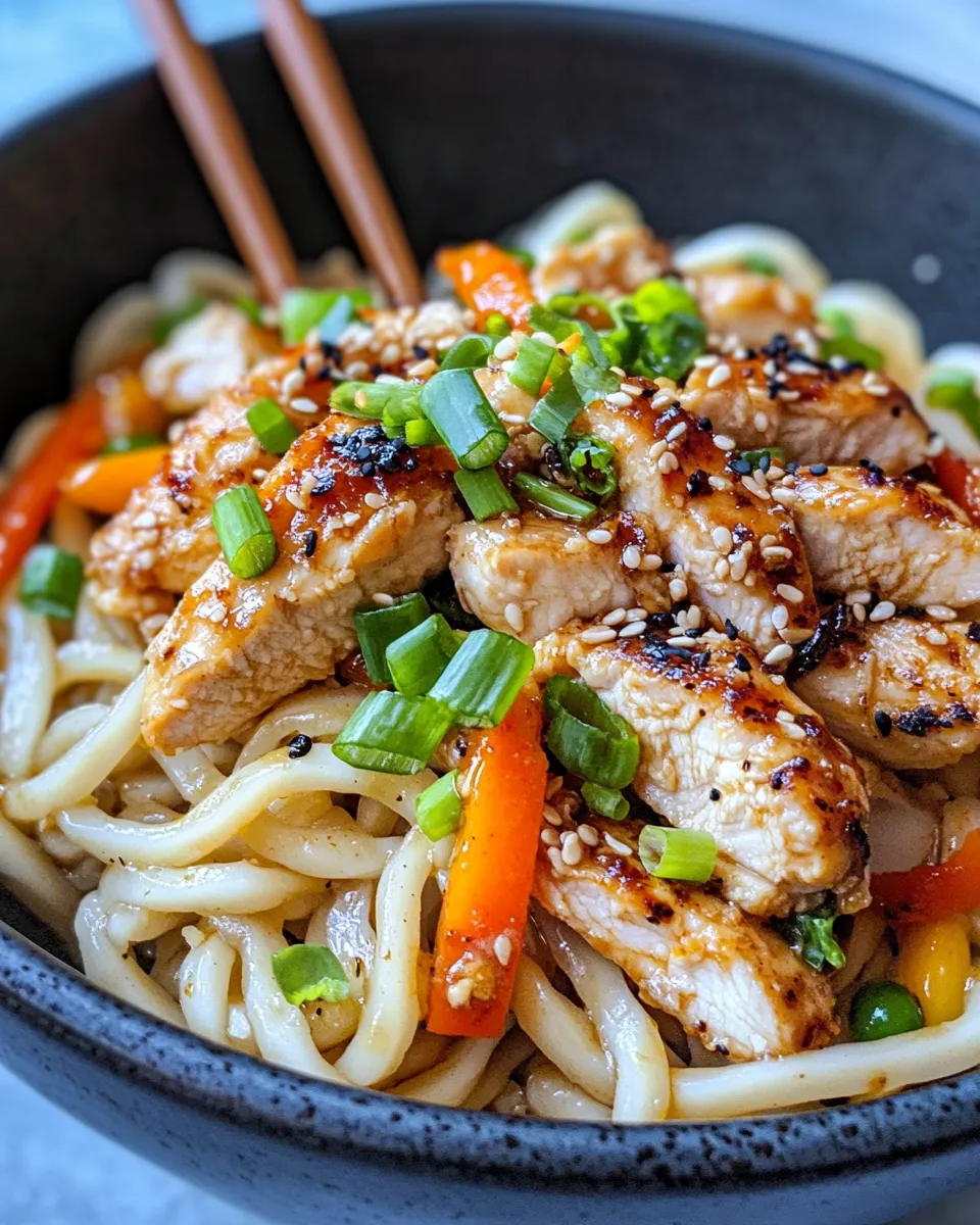 Homemade Spicy Sesame Chicken Udon food shot