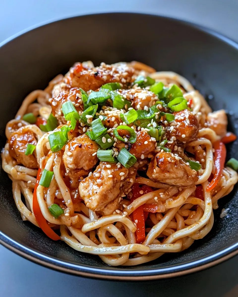 Easy Spicy Sesame Chicken Udon plate image