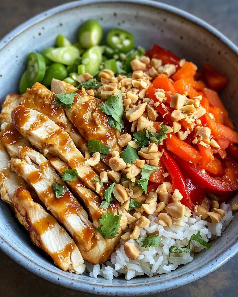 Classic Spicy Thai Peanut Chicken Bowls recipe image