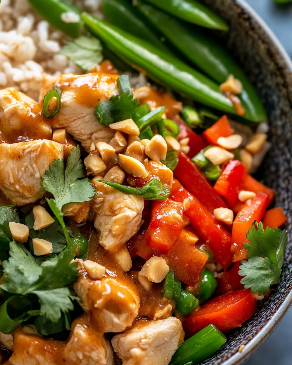 Delicious Spicy Thai Peanut Chicken Bowls food shot