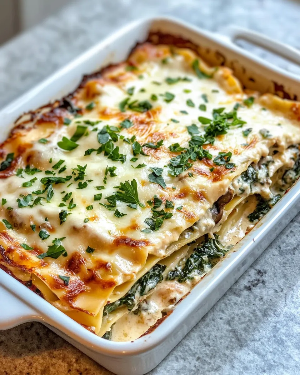Easy Spinach Mushroom Alfredo Lasagna food shot