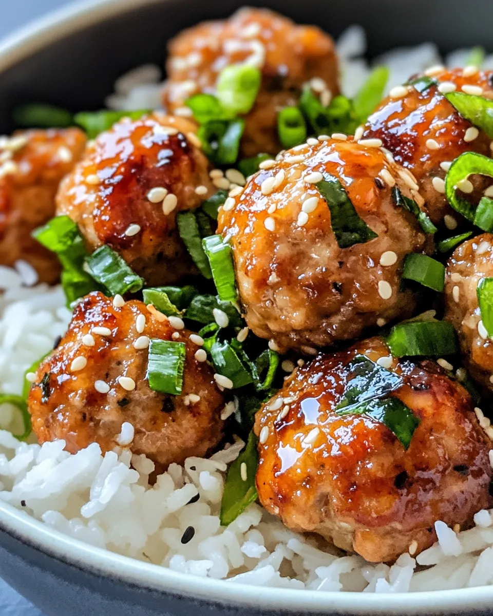 Easy Teriyaki Meatballs with Sticky Rice food shot