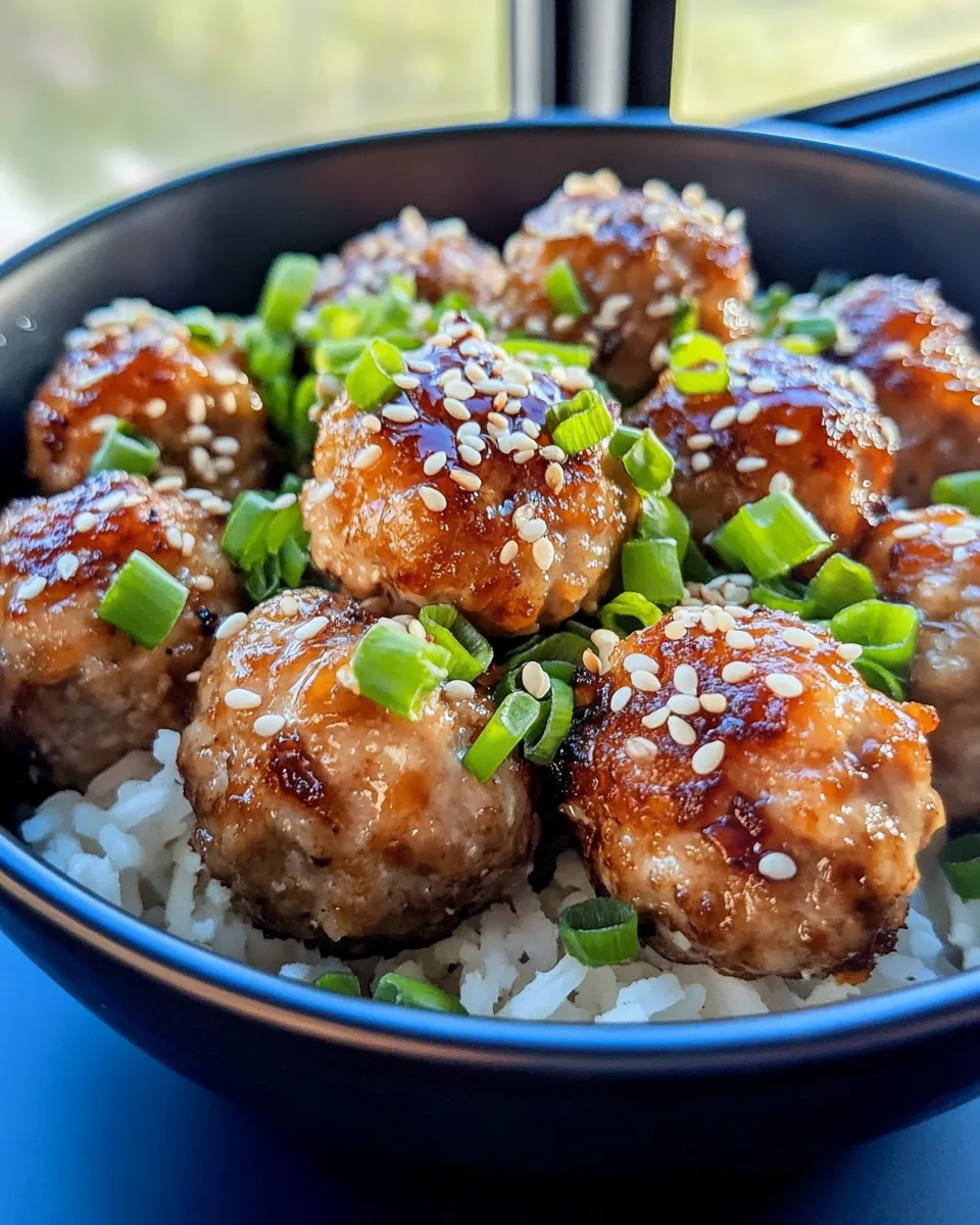 Delicious Teriyaki Meatballs with Sticky Rice plate image