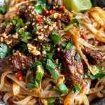 Homemade Thai Basil Beef With Rice Noodles photo