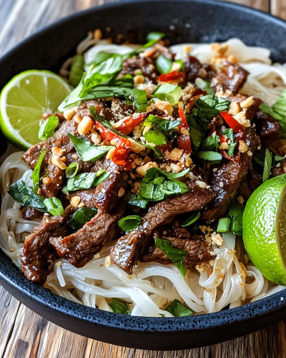 Classic Thai Basil Beef With Rice Noodles image