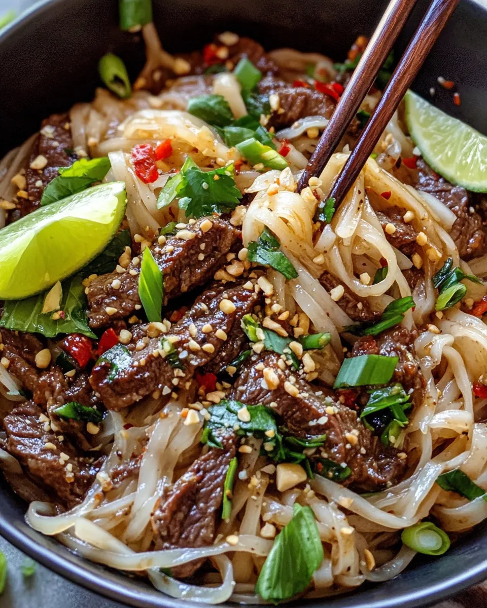 Delicious Thai Basil Beef With Rice Noodles dish photo
