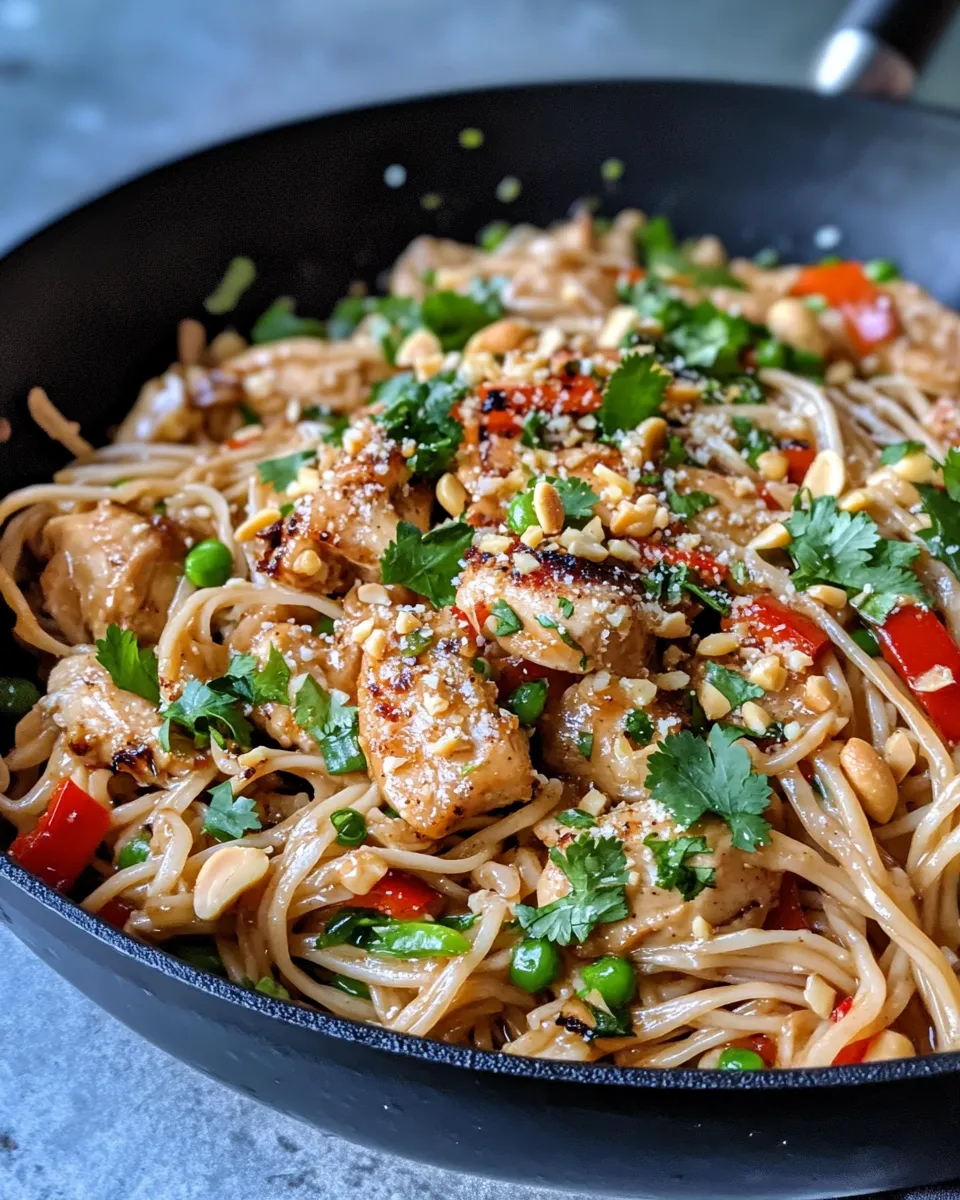 Delicious Thai Peanut Chicken Noodles food shot