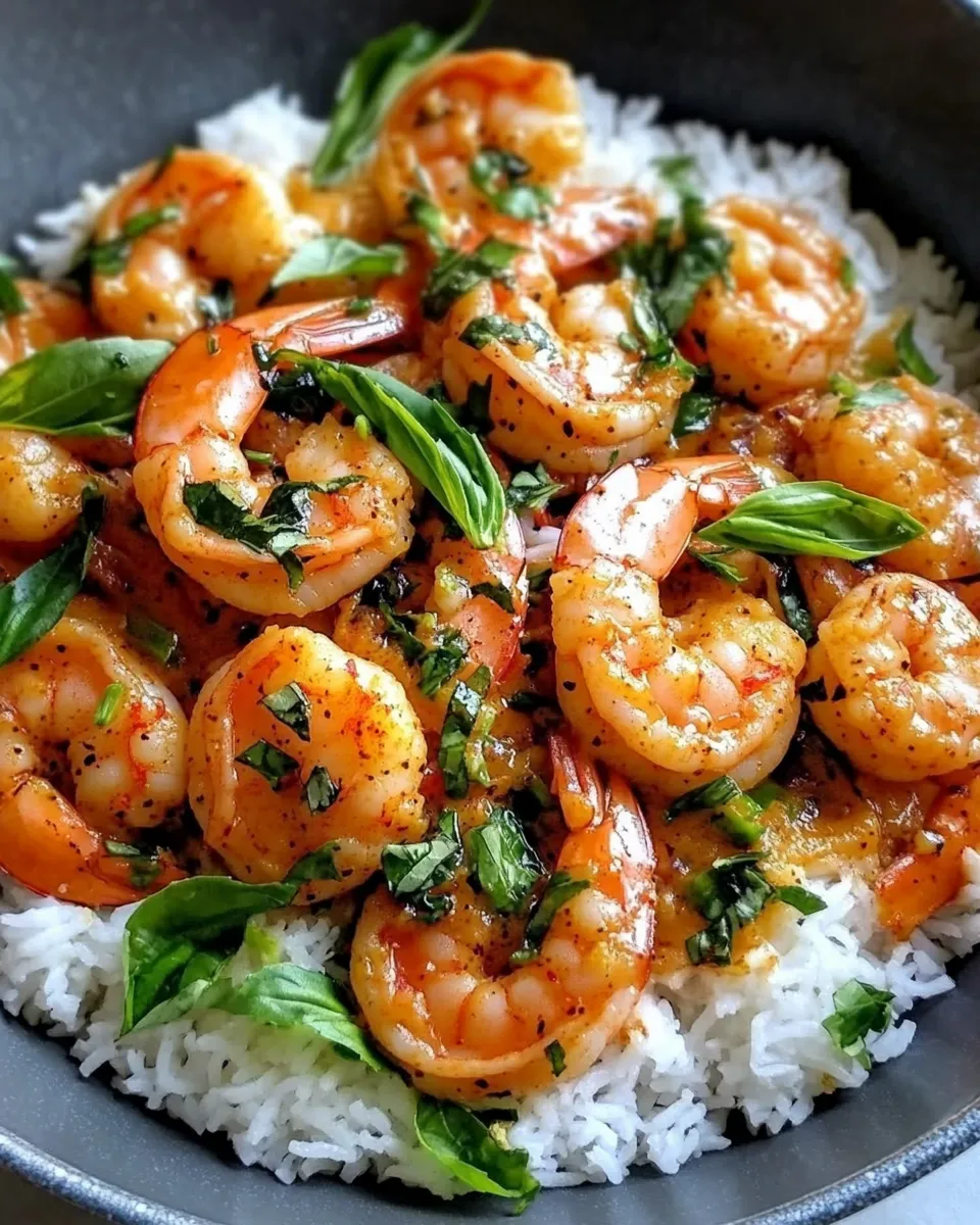 Easy Thai Red Curry Shrimp with Rice food shot