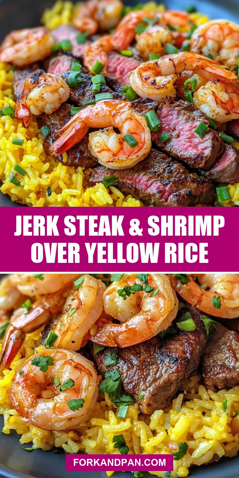 Jerk Steak & Shrimp Over Yellow Rice (The Best & Delicious)