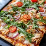 Homemade BBQ Chicken Flatbread Pizza with Arugula photo
