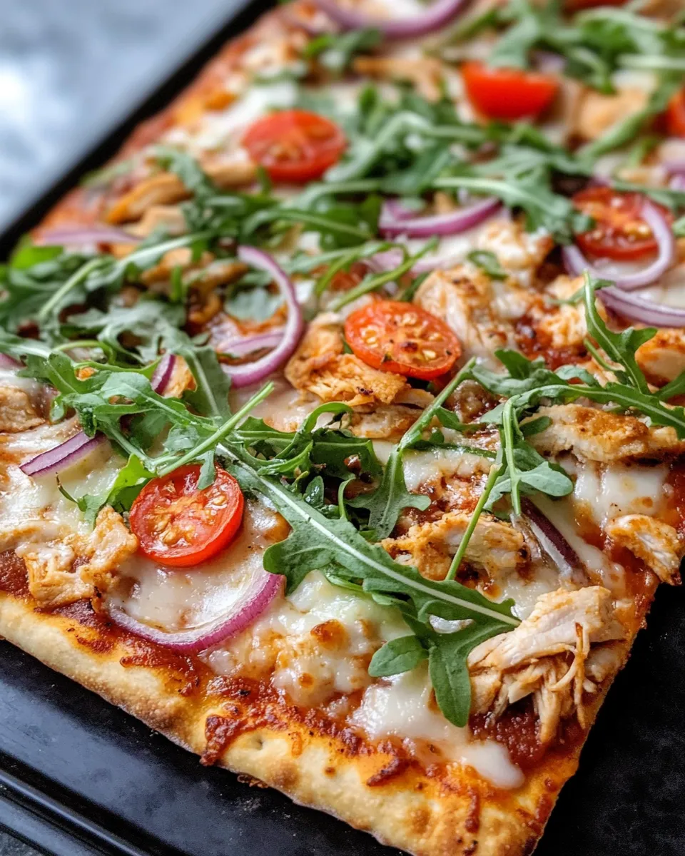 Homemade BBQ Chicken Flatbread Pizza with Arugula photo