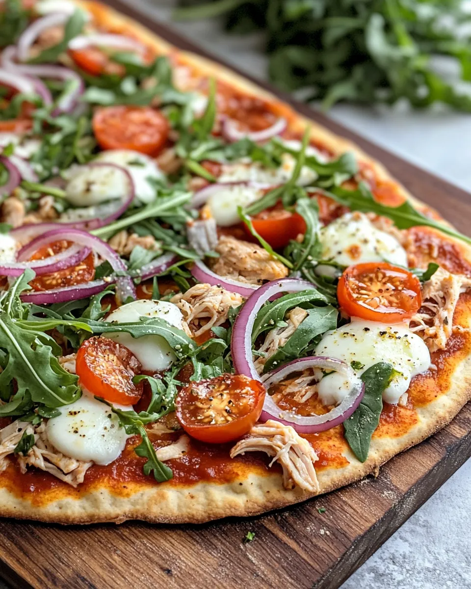 Easy BBQ Chicken Flatbread Pizza with Arugula dish photo