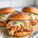 Homemade BBQ Pulled Chicken Sandwiches with Coleslaw photo