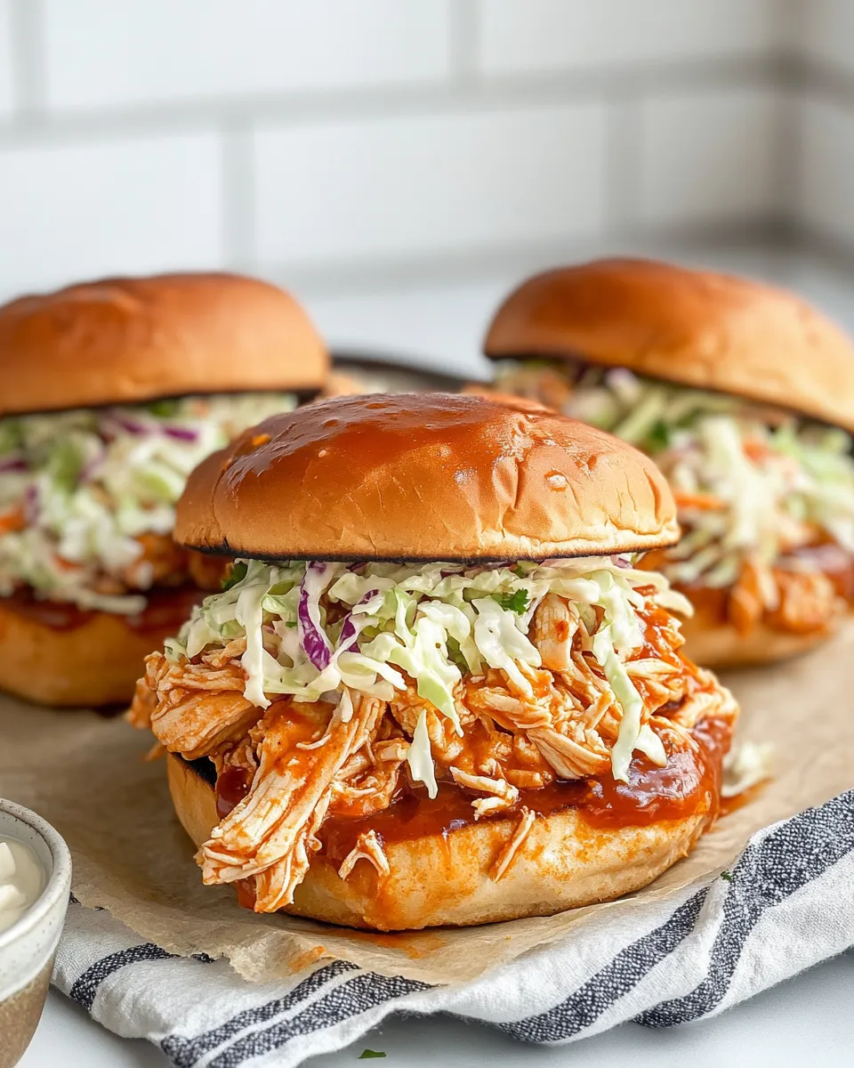 Homemade BBQ Pulled Chicken Sandwiches with Coleslaw photo