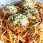 Homemade Baked Chicken Parmesan Meatballs with Spaghetti recipe photo