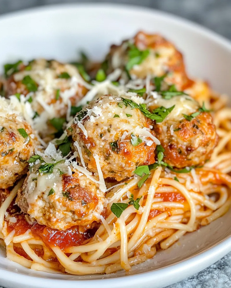 Classic Baked Chicken Parmesan Meatballs with Spaghetti dish photo