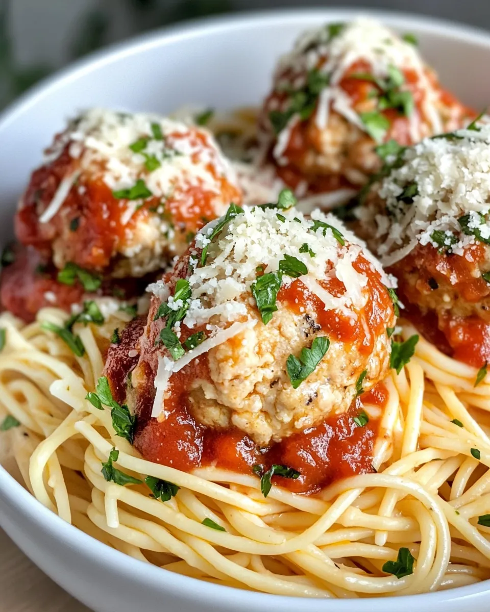 Delicious Baked Chicken Parmesan Meatballs with Spaghetti plate image