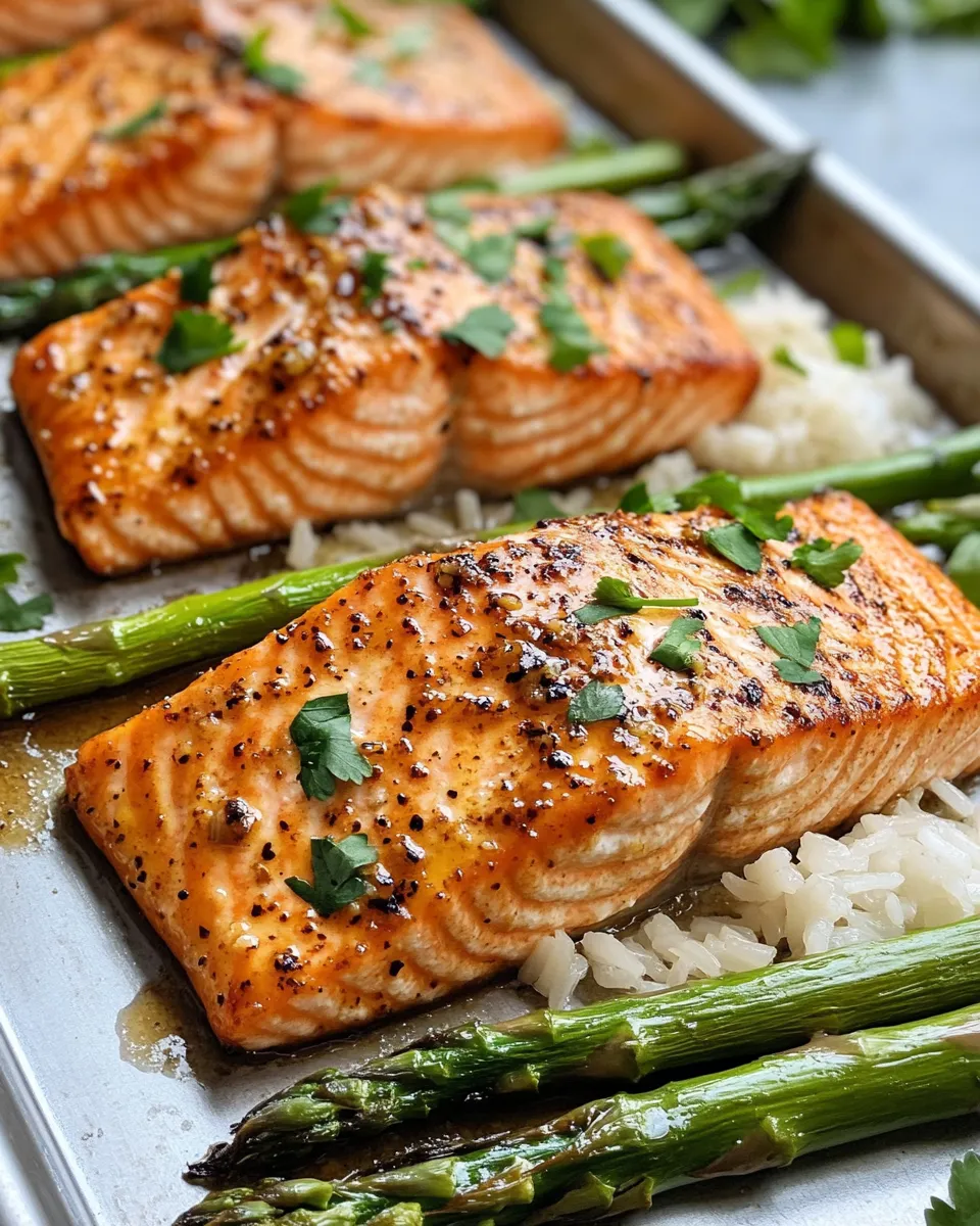 Easy Baked Honey Mustard Salmon with Asparagus & Rice food shot