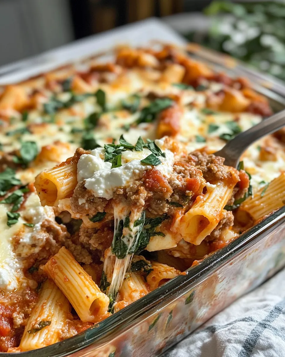 Classic Baked Ziti with Italian Sausage & Spinach dish photo