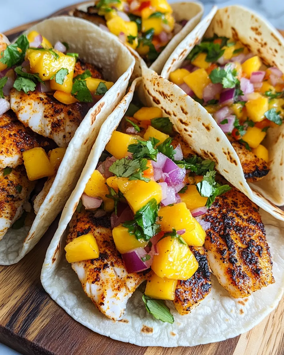 Delicious Cajun Blackened Fish Tacos with Mango Salsa shot