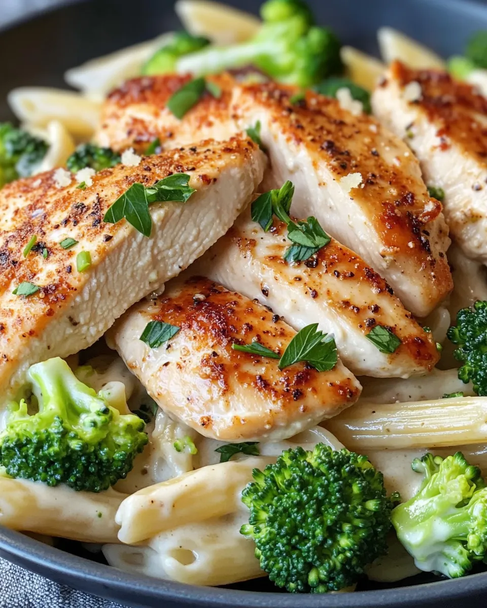 Easy Cajun Chicken Alfredo with Broccoli & Penne food shot