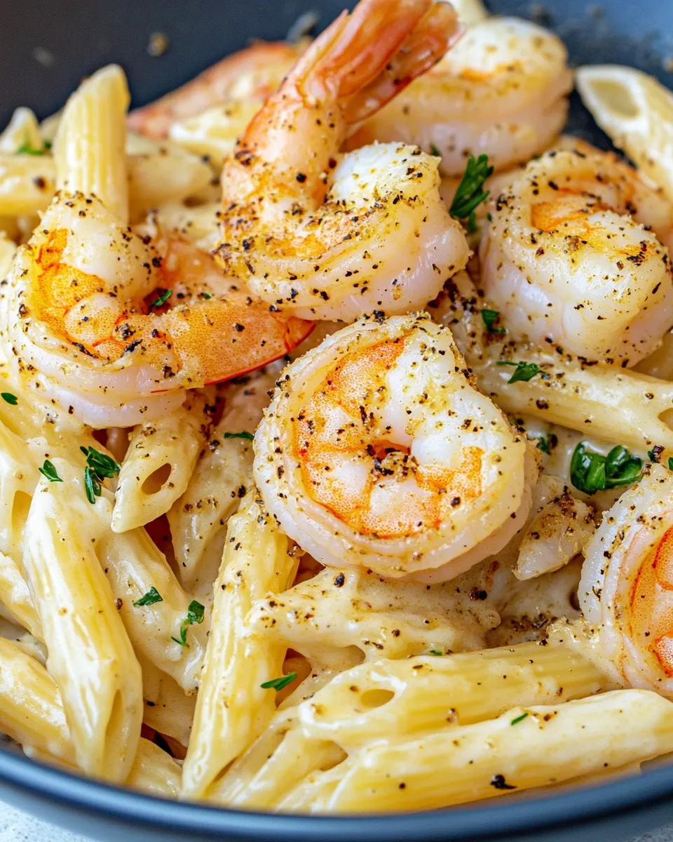 Delicious Cajun Shrimp Alfredo Penne Pasta plate image