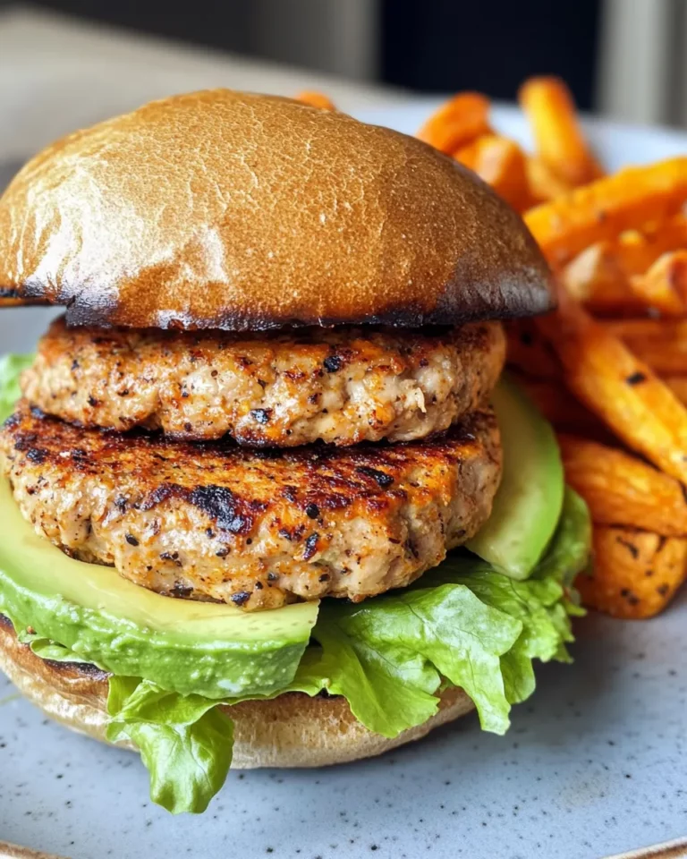 Homemade Cajun Spiced Turkey Burger with Avocado & Sweet Potato Fries recipe photo